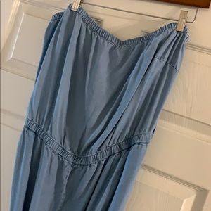 Plus SIZE STRAPLESS JEAN JUMPSUIT w/POCKETS